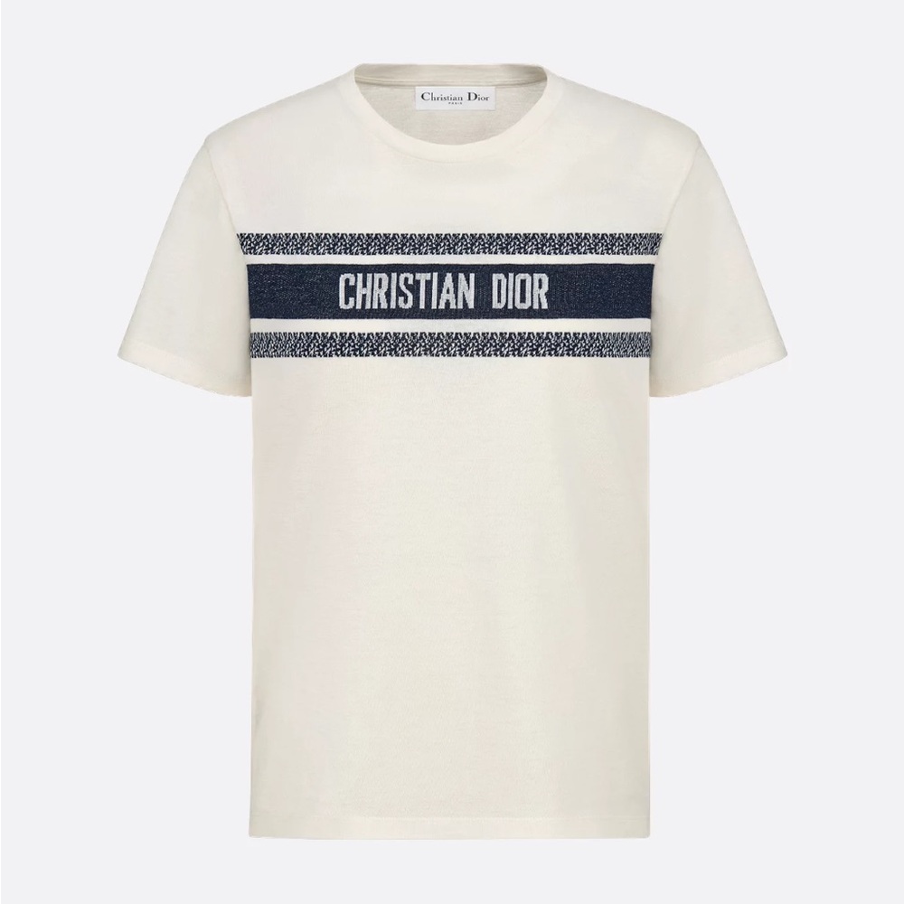 Dior White Tee with Navy Christian Dior Chest Band Xs